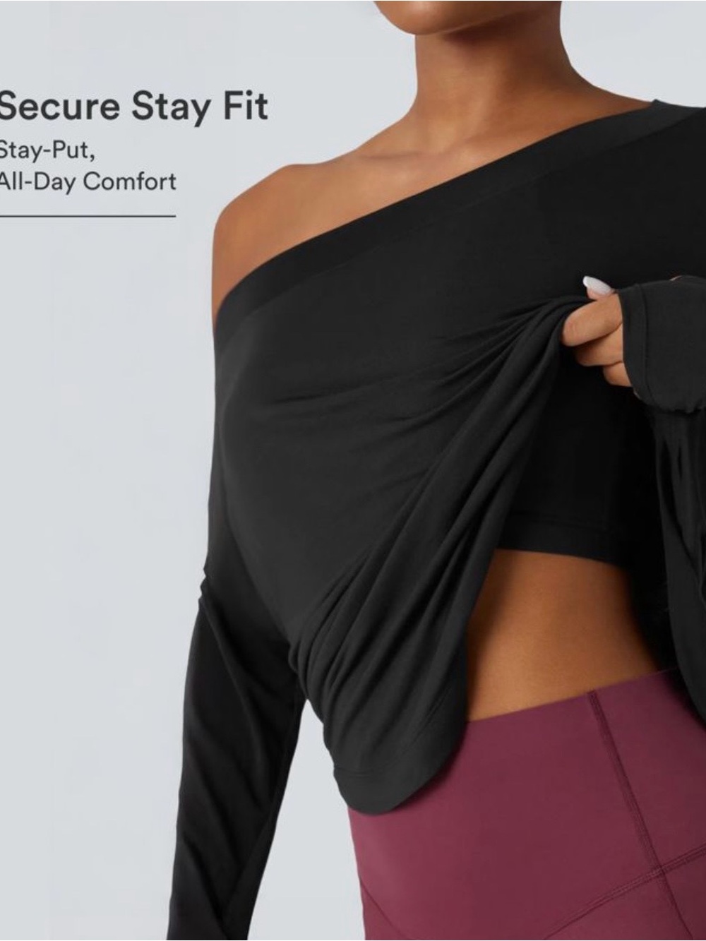 Ribbed Knit Off Shoulder Long Sleeve 2-in-1 Casual Top - Picture 6 of 8